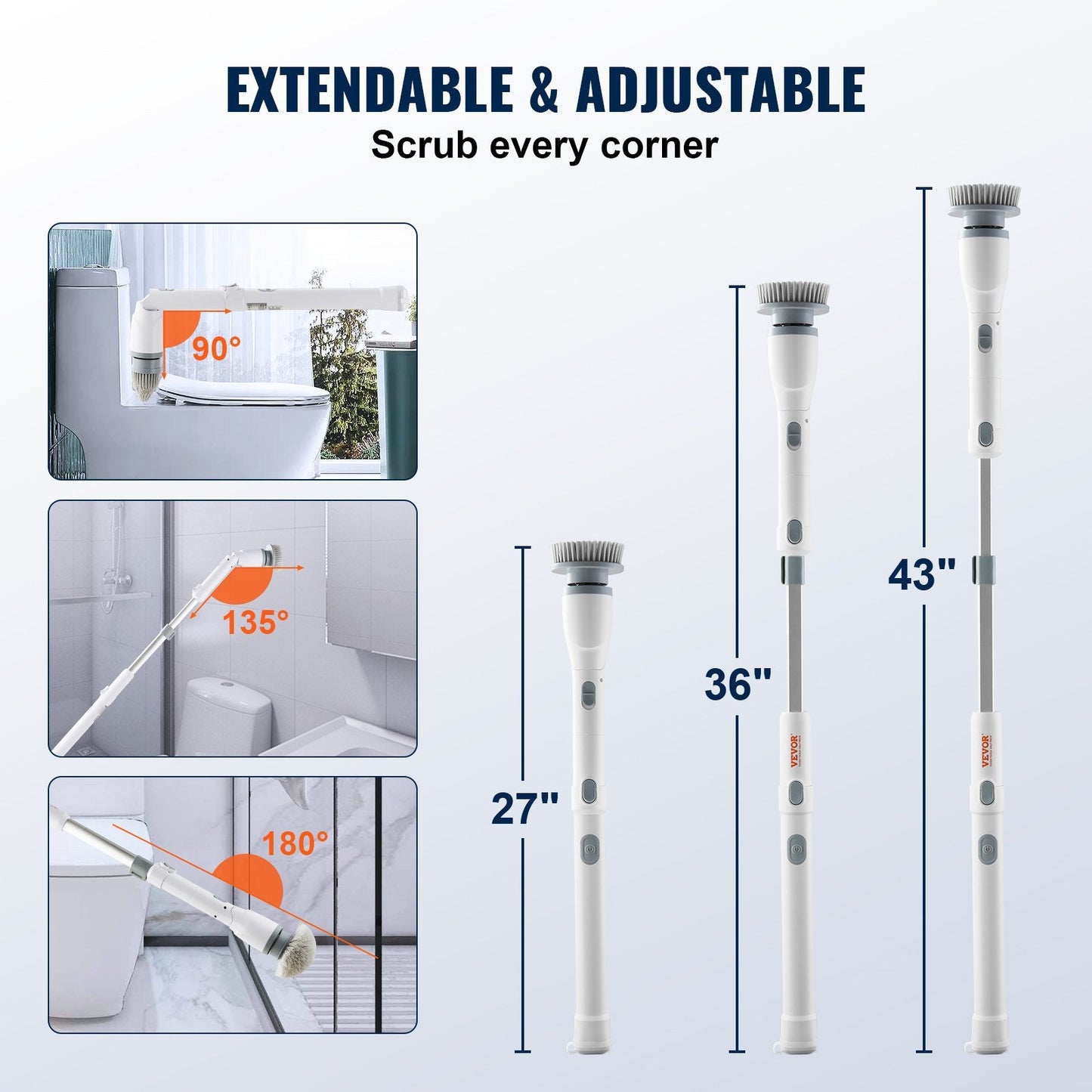 Cordless Electric Spin Scrubber with 4 Brush Heads & Extendable Handle