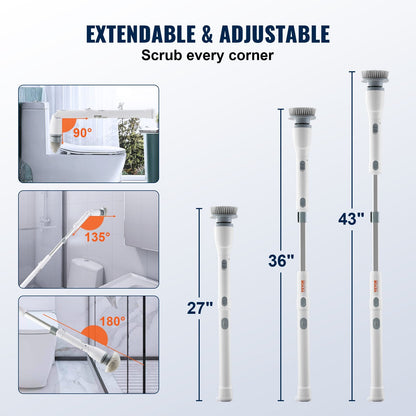 Cordless Electric Spin Scrubber with 4 Brush Heads & Extendable Handle