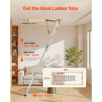 VEVOR Attic Ladder 375LBS / 170KG Capacity for 7.66 to 10.25 ft Ceiling Aluminum