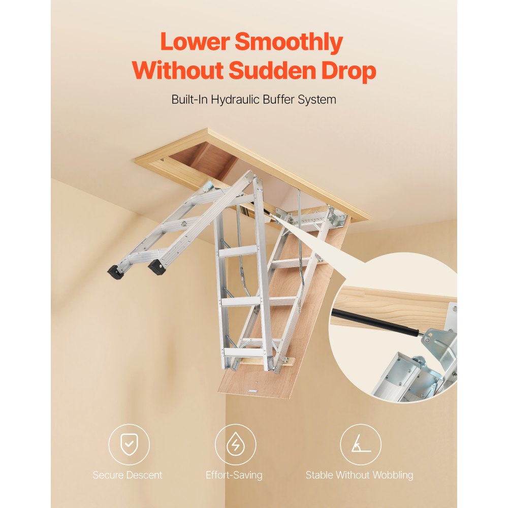 VEVOR Attic Ladder 375LBS / 170KG Capacity for 7.66 to 10.25 ft Ceiling Aluminum