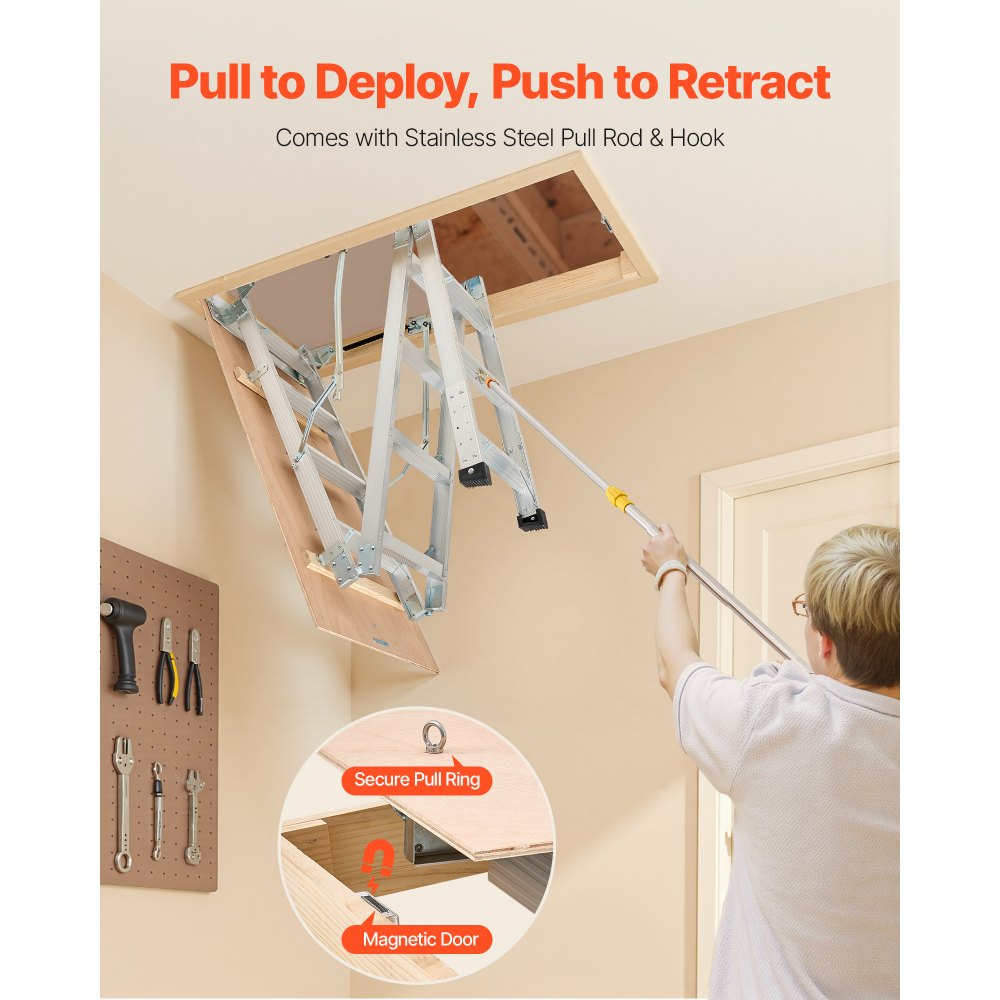 VEVOR Attic Ladder 375LBS / 170KG Capacity for 7.66 to 10.25 ft Ceiling Aluminum