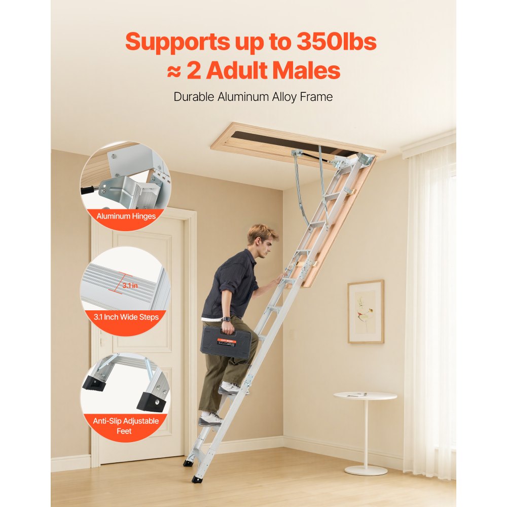 VEVOR Attic Ladder 375LBS / 170KG Capacity for 7.66 to 10.25 ft Ceiling Aluminum