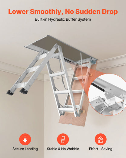 Aluminum Attic Ladder, Fits 299-314 cm/233.5-299 cm Ceiling Height, 1372 x 572 mm Opening, 170 kg Load Capacity, Multi-Purpose Foldable Lightweight & Portable Attic Stairs for Convenient Access
