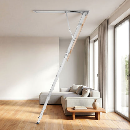 Aluminum Attic Ladder, Fits 299-314 cm/233.5-299 cm Ceiling Height, 1372 x 572 mm Opening, 170 kg Load Capacity, Multi-Purpose Foldable Lightweight & Portable Attic Stairs for Convenient Access