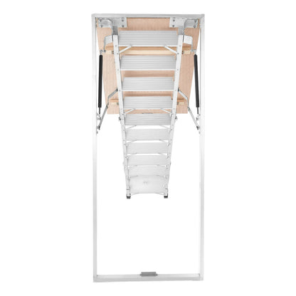 Aluminum Attic Ladder, Fits 299-314 cm/233.5-299 cm Ceiling Height, 1372 x 572 mm Opening, 170 kg Load Capacity, Multi-Purpose Foldable Lightweight & Portable Attic Stairs for Convenient Access