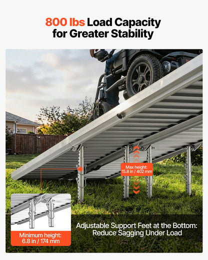 Portable Wheelchair Ramp, 3045 mm, Non-Slip Aluminum Folding Handicap Ramp for Wheelchair, 800 lbs Capacity, Door Threshold Ramps for Home Steps, Stairs, Entry, Threshold, Doorways, Scooter