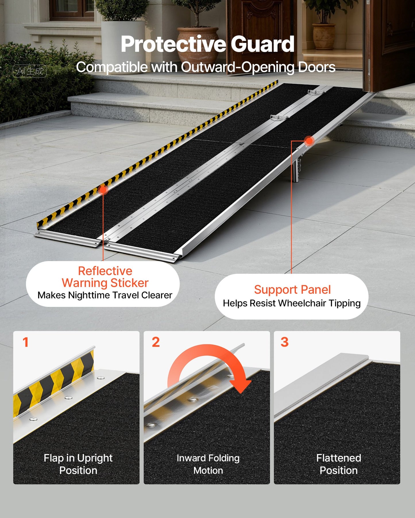 Portable Wheelchair Ramp, 3045 mm, Non-Slip Aluminum Folding Handicap Ramp for Wheelchair, 800 lbs Capacity, Door Threshold Ramps for Home Steps, Stairs, Entry, Threshold, Doorways, Scooter