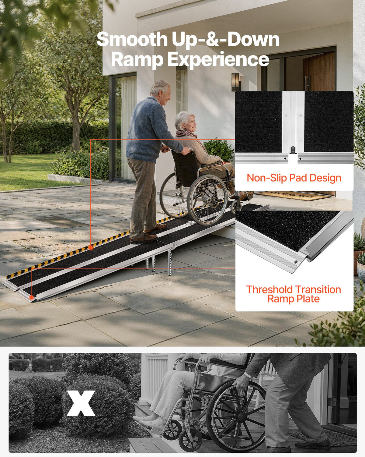 Portable Wheelchair Ramp, 3045 mm, Non-Slip Aluminum Folding Handicap Ramp for Wheelchair, 800 lbs Capacity, Door Threshold Ramps for Home Steps, Stairs, Entry, Threshold, Doorways, Scooter