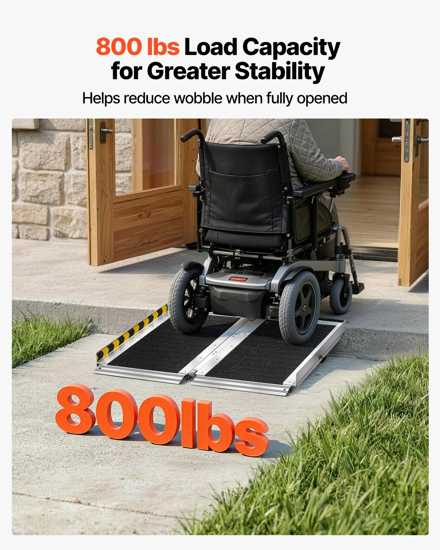 Portable Wheelchair Ramp, 610 mm, Non-Slip Aluminum Folding Handicap Ramp for Wheelchair, 800 lbs Capacity, Door Threshold Ramps for Home Steps, Stairs, Entry, Threshold, Doorways, Scooter, Curb