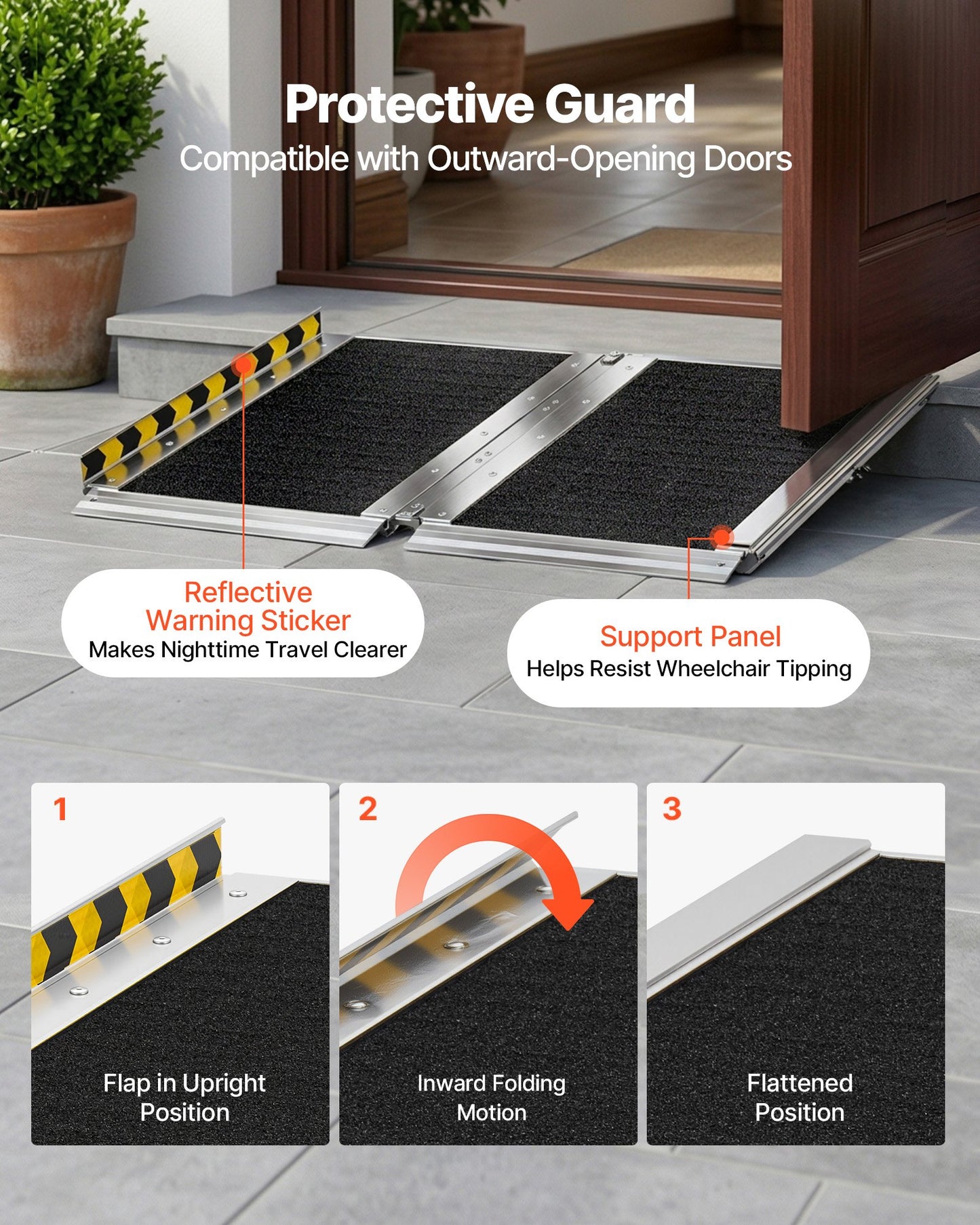 Portable Wheelchair Ramp, 610 mm, Non-Slip Aluminum Folding Handicap Ramp for Wheelchair, 800 lbs Capacity, Door Threshold Ramps for Home Steps, Stairs, Entry, Threshold, Doorways, Scooter, Curb