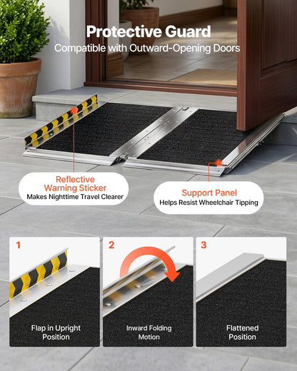 Portable Wheelchair Ramp, 610 mm, Non-Slip Aluminum Folding Handicap Ramp for Wheelchair, 800 lbs Capacity, Door Threshold Ramps for Home Steps, Stairs, Entry, Threshold, Doorways, Scooter, Curb