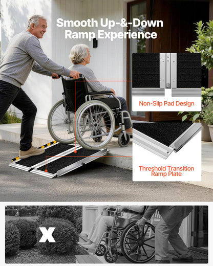 Portable Wheelchair Ramp, 610 mm, Non-Slip Aluminum Folding Handicap Ramp for Wheelchair, 800 lbs Capacity, Door Threshold Ramps for Home Steps, Stairs, Entry, Threshold, Doorways, Scooter, Curb