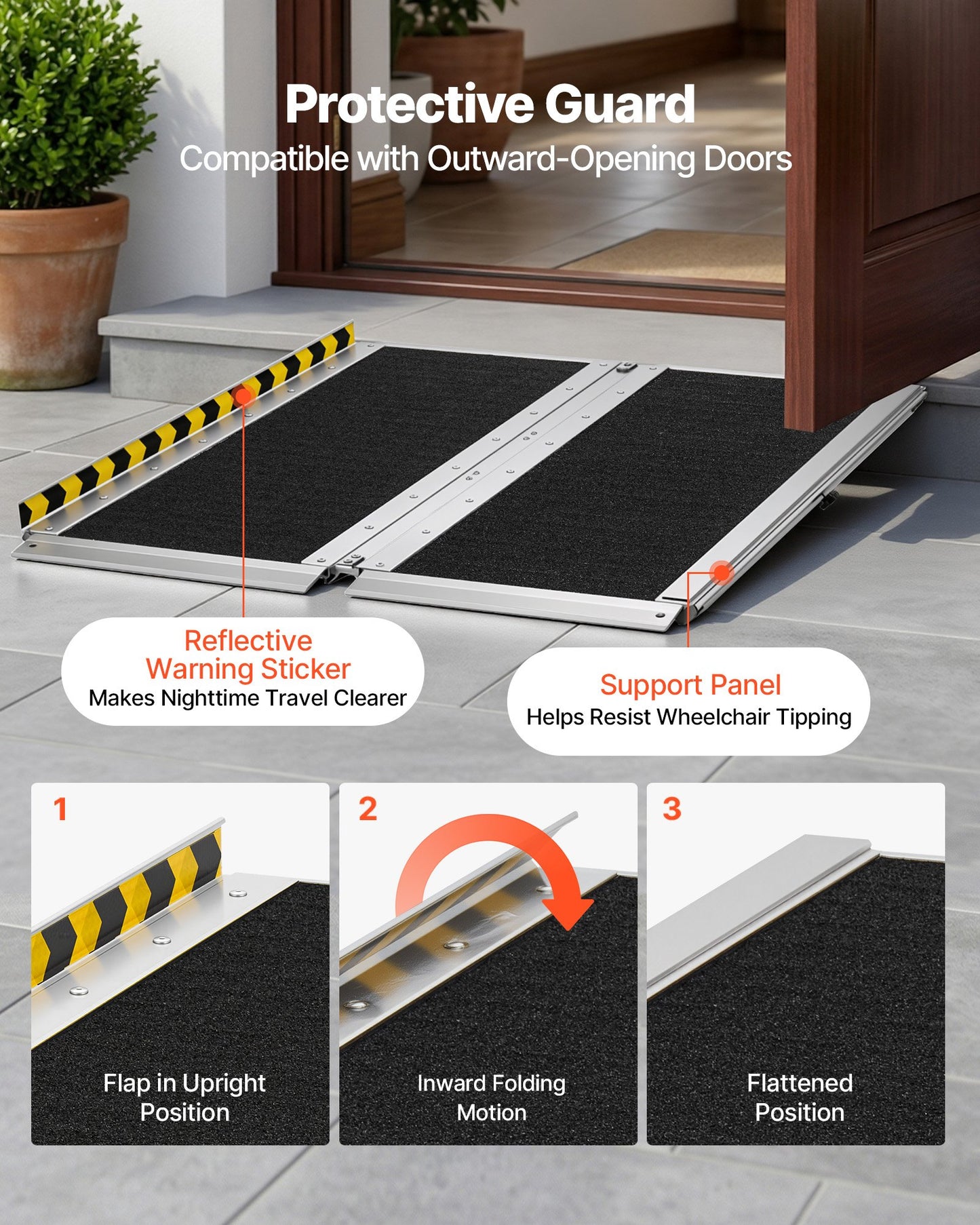 Portable Wheelchair Ramp, 915 mm, Non-Slip Aluminum Folding Handicap Ramp for Wheelchair, 800 lbs Capacity, Door Threshold Ramps for Home Steps, Stairs, Entry, Threshold, Doorways, Scooter, Curb