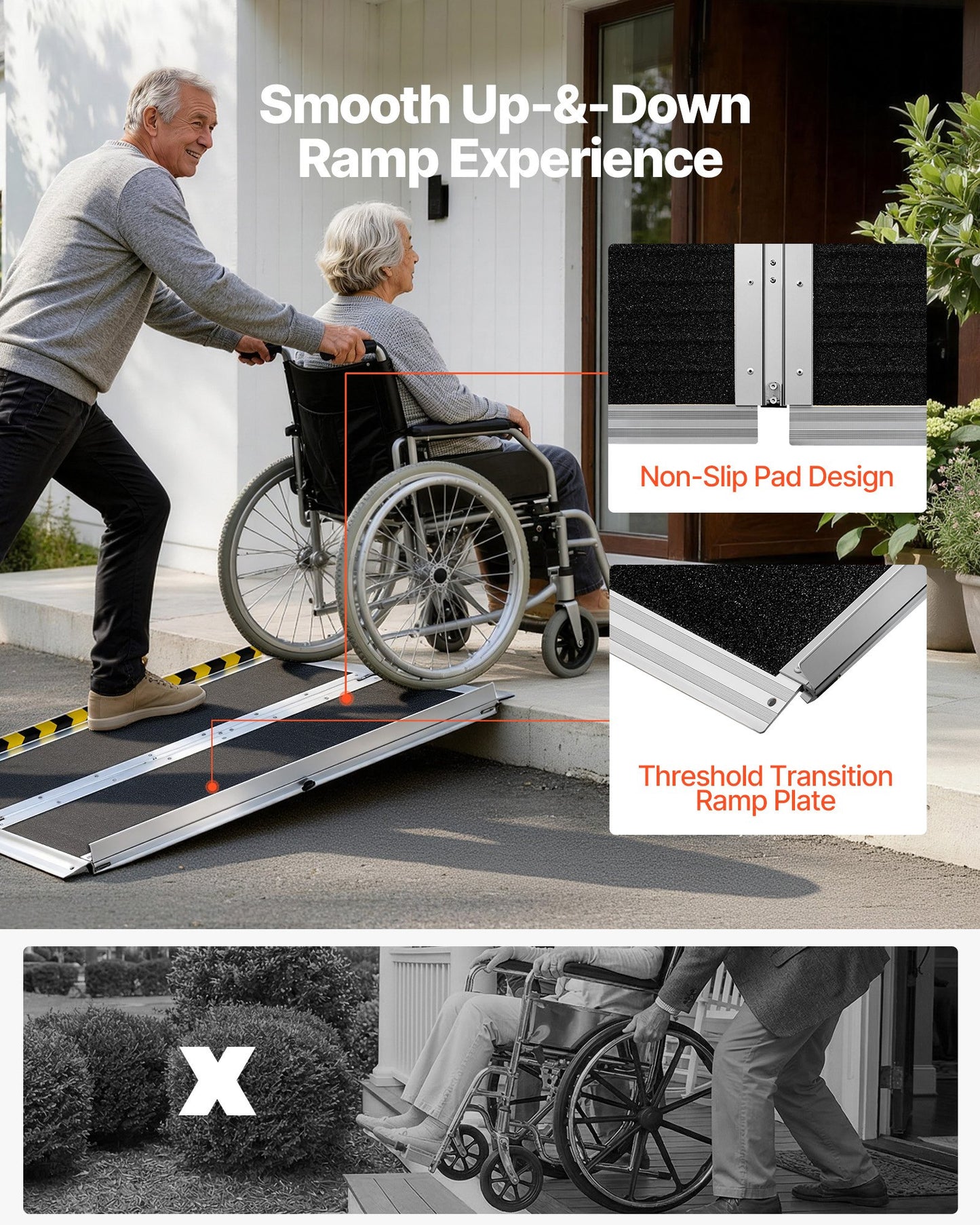Portable Wheelchair Ramp, 915 mm, Non-Slip Aluminum Folding Handicap Ramp for Wheelchair, 800 lbs Capacity, Door Threshold Ramps for Home Steps, Stairs, Entry, Threshold, Doorways, Scooter, Curb