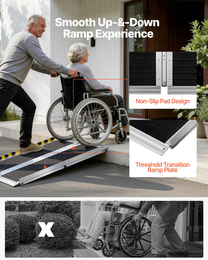Portable Wheelchair Ramp, 915 mm, Non-Slip Aluminum Folding Handicap Ramp for Wheelchair, 800 lbs Capacity, Door Threshold Ramps for Home Steps, Stairs, Entry, Threshold, Doorways, Scooter, Curb