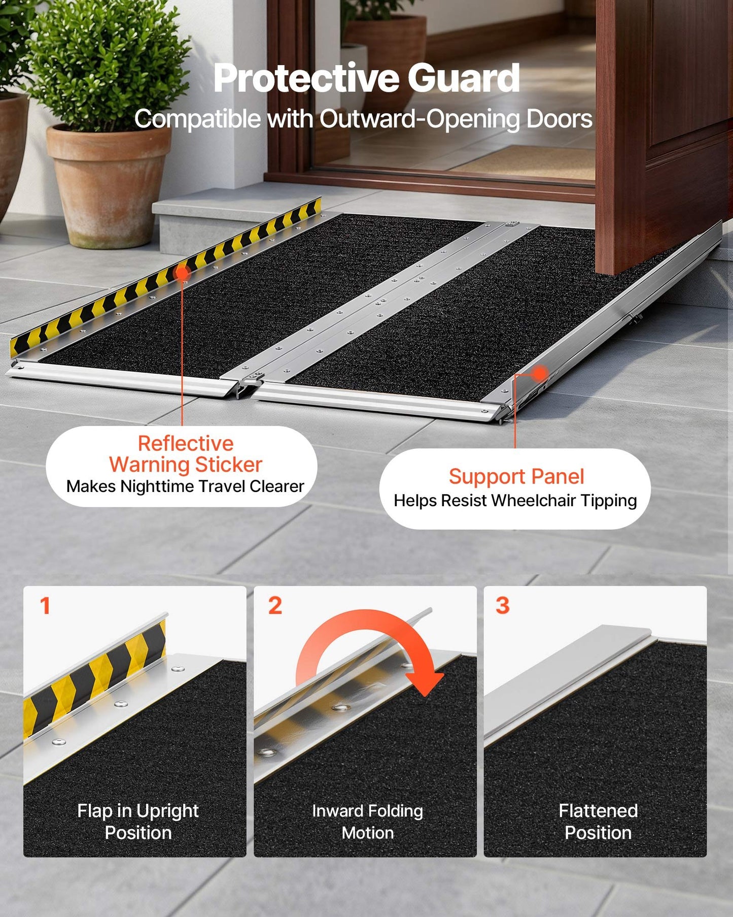 Portable Wheelchair Ramp, 1219.2 mm, Non-Slip Aluminum Folding Handicap Ramp for Wheelchair, 800 lbs Capacity, Door Threshold Ramps for Home Steps, Stairs, Entry, Threshold, Doorways, Scooter