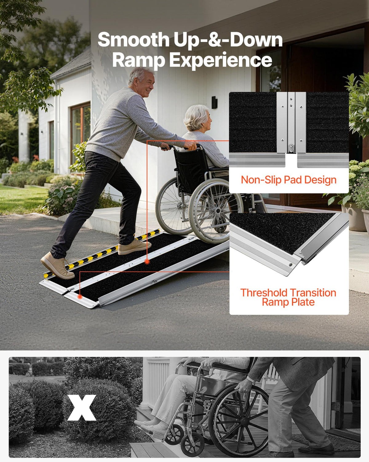 Portable Wheelchair Ramp, 1219.2 mm, Non-Slip Aluminum Folding Handicap Ramp for Wheelchair, 800 lbs Capacity, Door Threshold Ramps for Home Steps, Stairs, Entry, Threshold, Doorways, Scooter