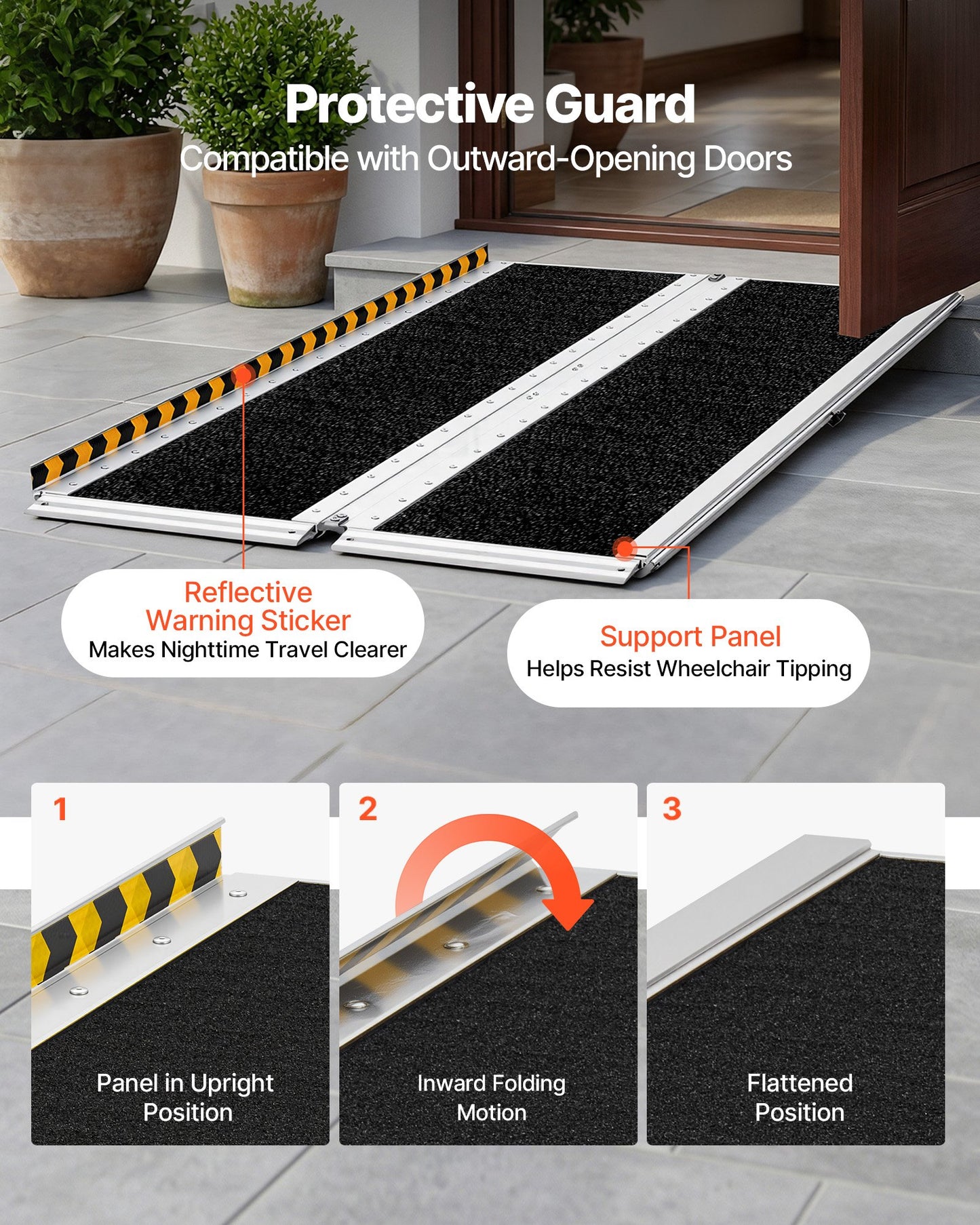 Portable Wheelchair Ramp, 1520 mm, Non-Slip Aluminum Folding Handicap Ramp for Wheelchair, 800 lbs Capacity, Door Threshold Ramps for Home Steps, Stairs, Entry, Threshold, Doorways, Scooter