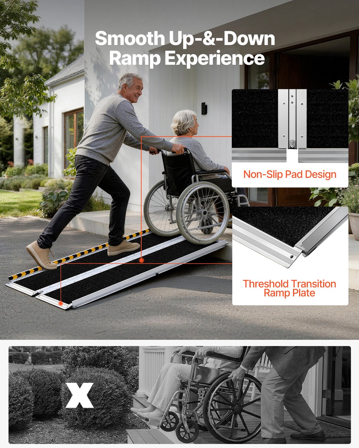 Portable Wheelchair Ramp, 1520 mm, Non-Slip Aluminum Folding Handicap Ramp for Wheelchair, 800 lbs Capacity, Door Threshold Ramps for Home Steps, Stairs, Entry, Threshold, Doorways, Scooter