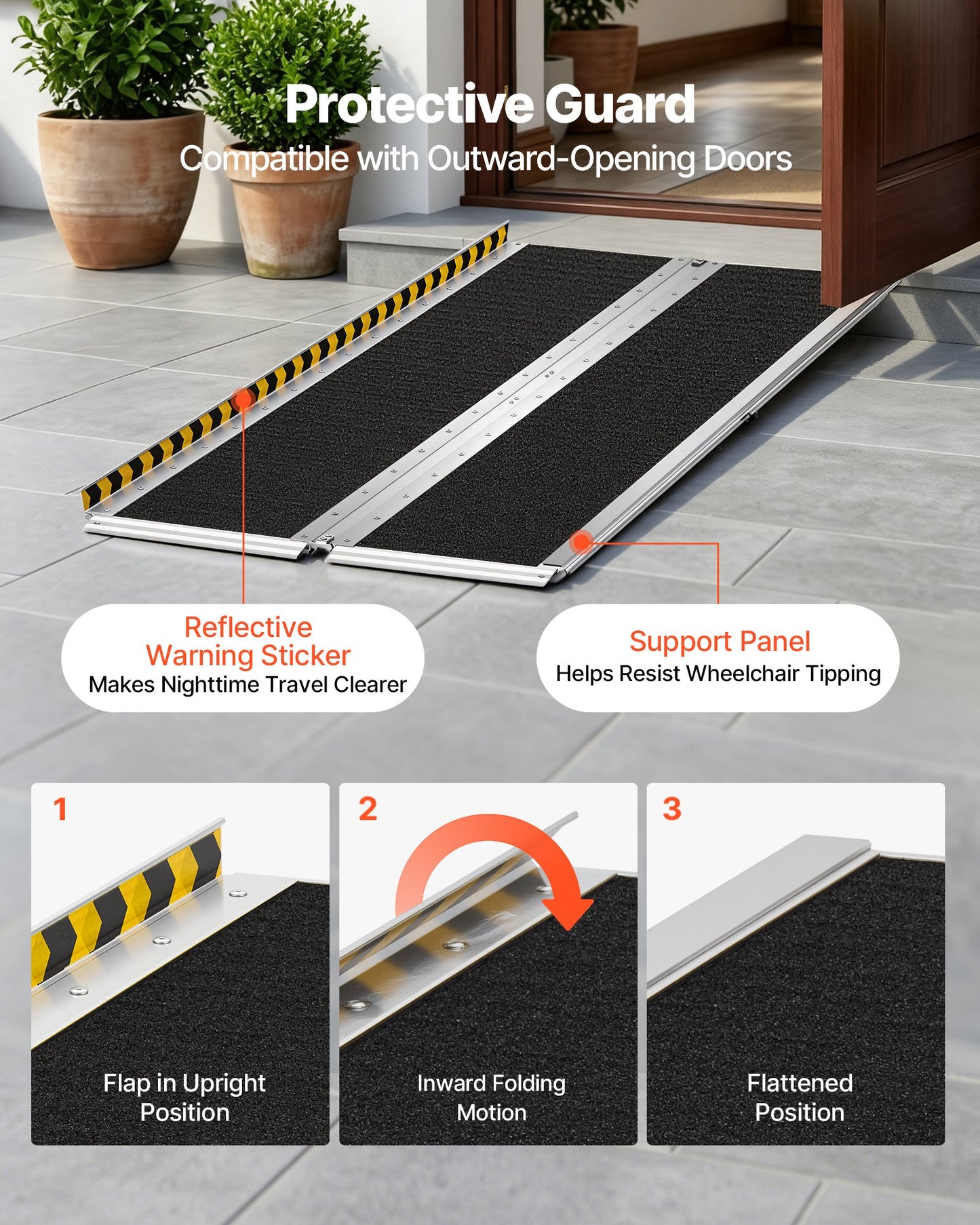 Portable Wheelchair Ramp, 1830 mm, Non-Slip Aluminum Folding Handicap Ramp for Wheelchair, 800 lbs Capacity, Door Threshold Ramps for Home Steps, Stairs, Entry, Threshold, Doorways, Scooter