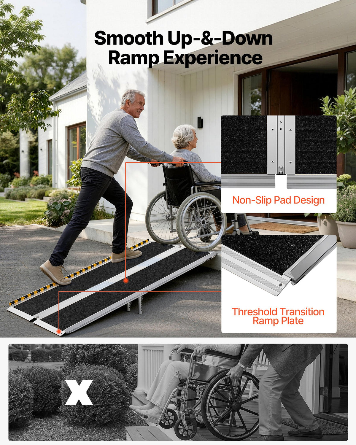 Portable Wheelchair Ramp, 1830 mm, Non-Slip Aluminum Folding Handicap Ramp for Wheelchair, 800 lbs Capacity, Door Threshold Ramps for Home Steps, Stairs, Entry, Threshold, Doorways, Scooter