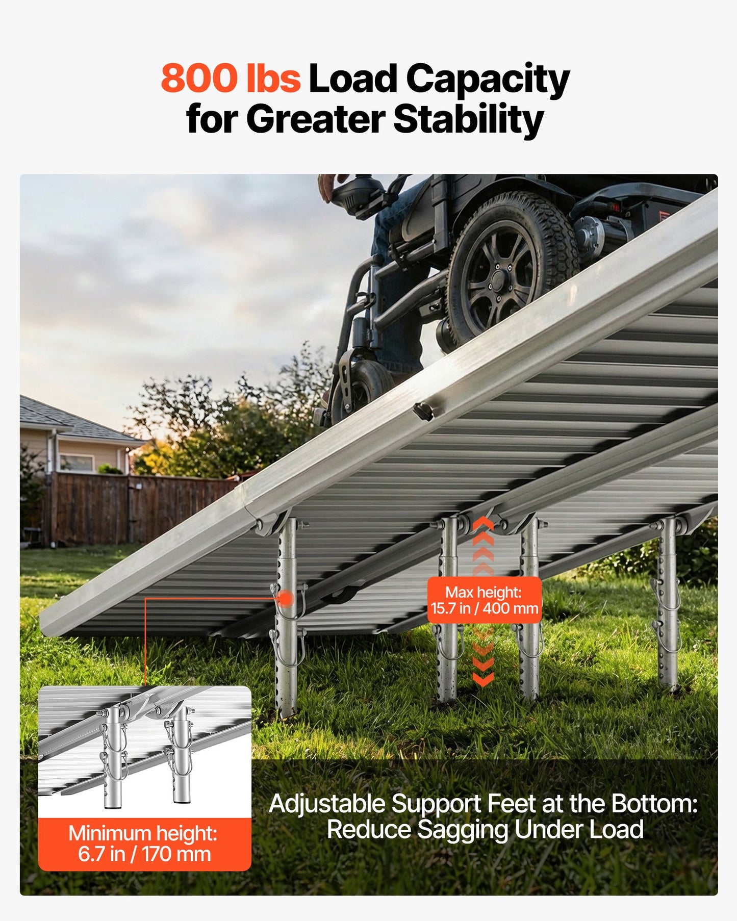Portable Wheelchair Ramp, 2440 mm, Non-Slip Aluminum Folding Handicap Ramp for Wheelchair, 800 lbs Capacity, Door Threshold Ramps for Home Steps, Stairs, Entry, Threshold, Doorways, Scooter