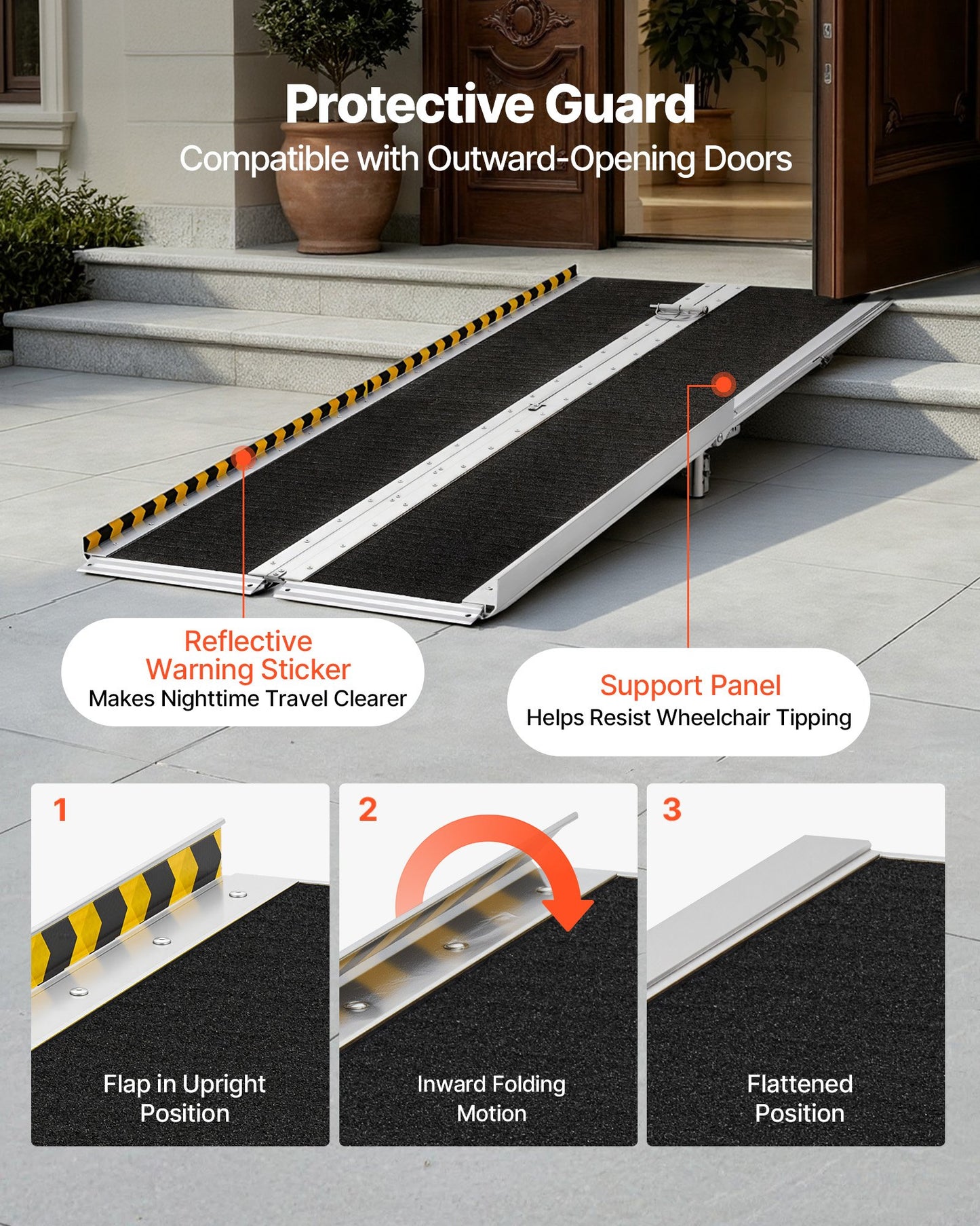 Portable Wheelchair Ramp, 2440 mm, Non-Slip Aluminum Folding Handicap Ramp for Wheelchair, 800 lbs Capacity, Door Threshold Ramps for Home Steps, Stairs, Entry, Threshold, Doorways, Scooter