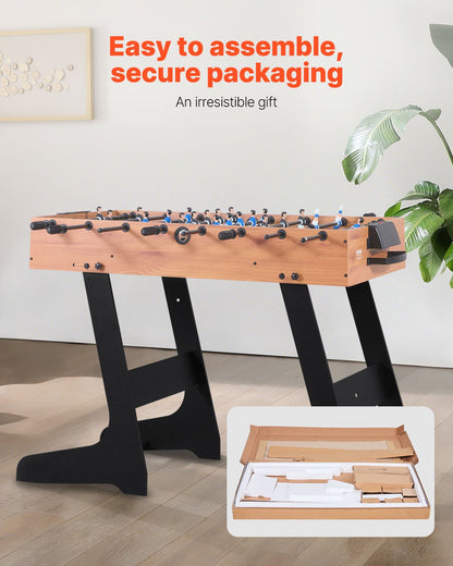 Folding Foosball Table, 106 cm Standard Size Table, Indoor Full Size Foosball Tables for Home, Family, and Game Room, Durable Soccer Set, Includes 2 Balls