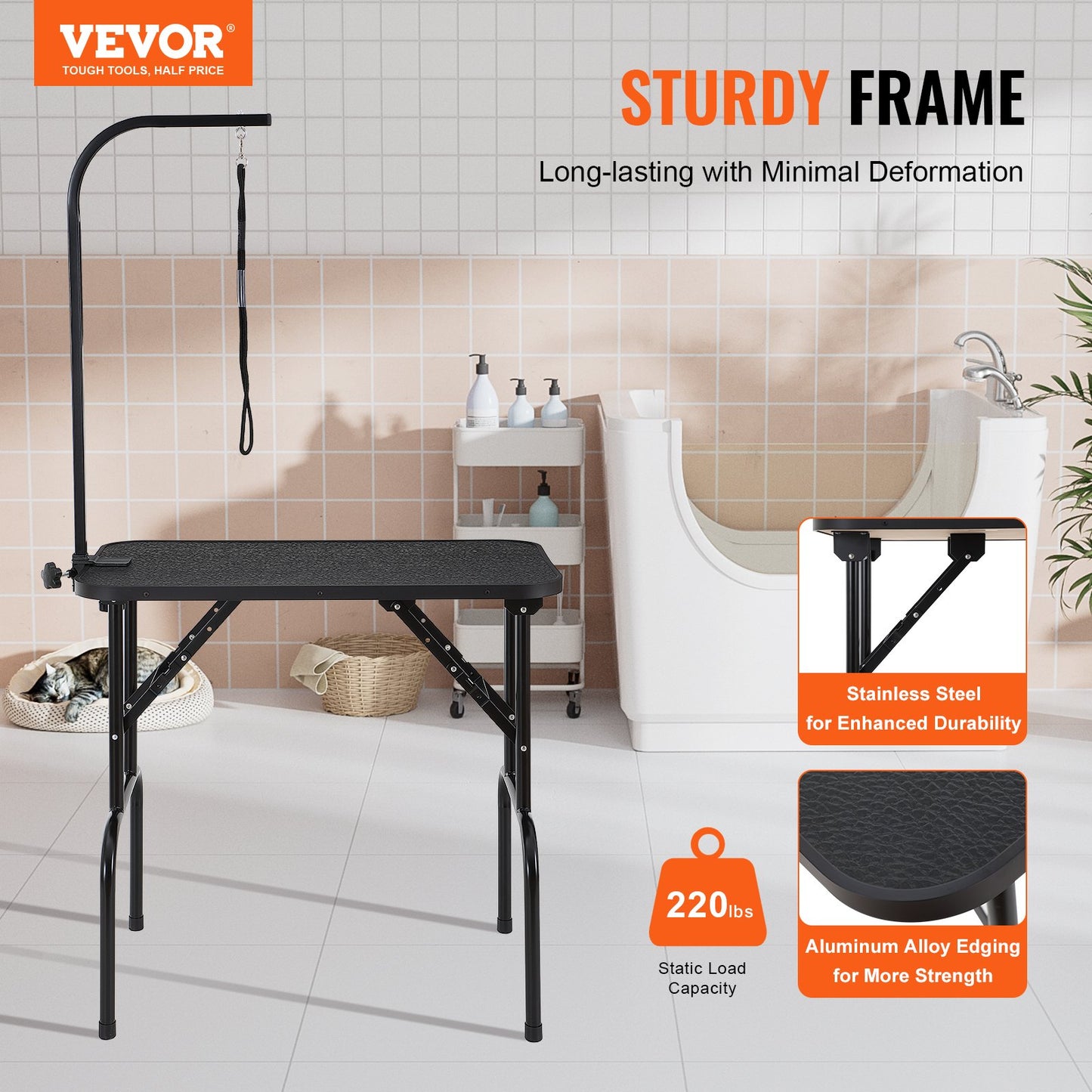 VEVOR Pet Grooming Table Arm with Clamp, 808 x 460 mm Dog Grooming Station, Foldable