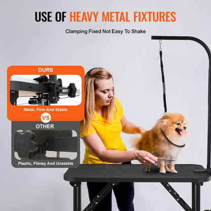 Foldable Pet Grooming Table with Adjustable Arm and Clamp, Holds Up to 100 kg