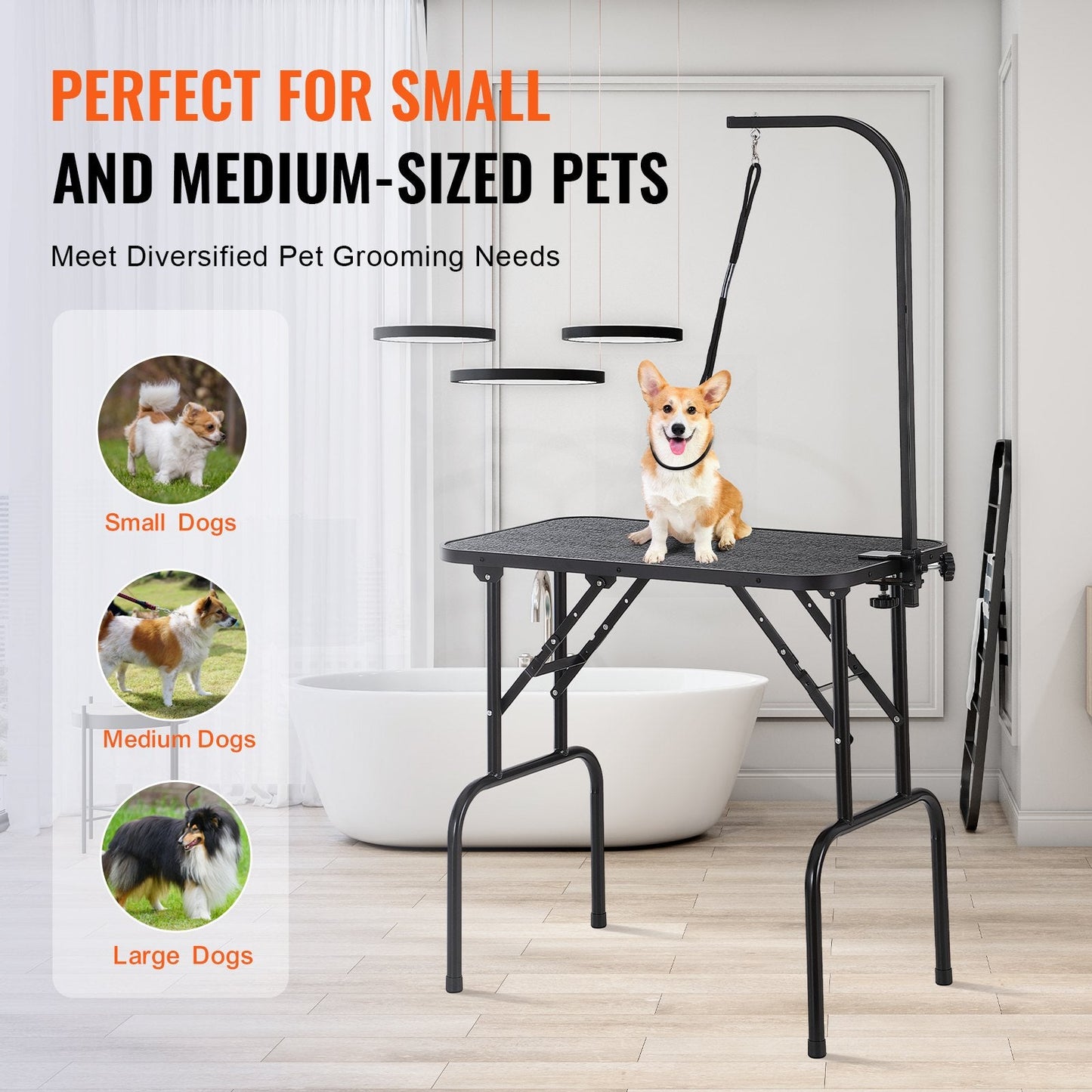 Foldable Pet Grooming Table with Adjustable Arm and Clamp, Holds Up to 100 kg