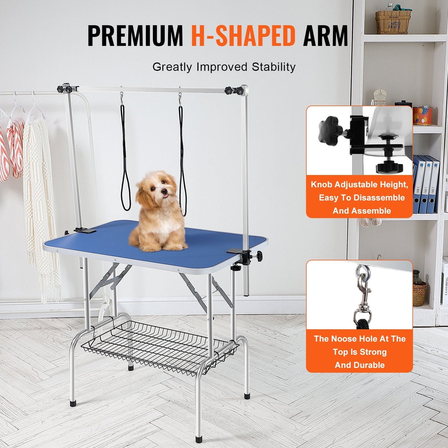 Foldable Pet Grooming Table with Adjustable Arms, 0.9 x 0.6m, 150kg Capacity
