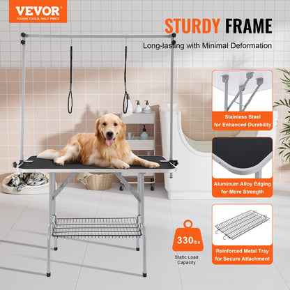 VEVOR Pet Grooming Table Two Arms with Clamp, 117cm Dog Grooming Station, Foldable