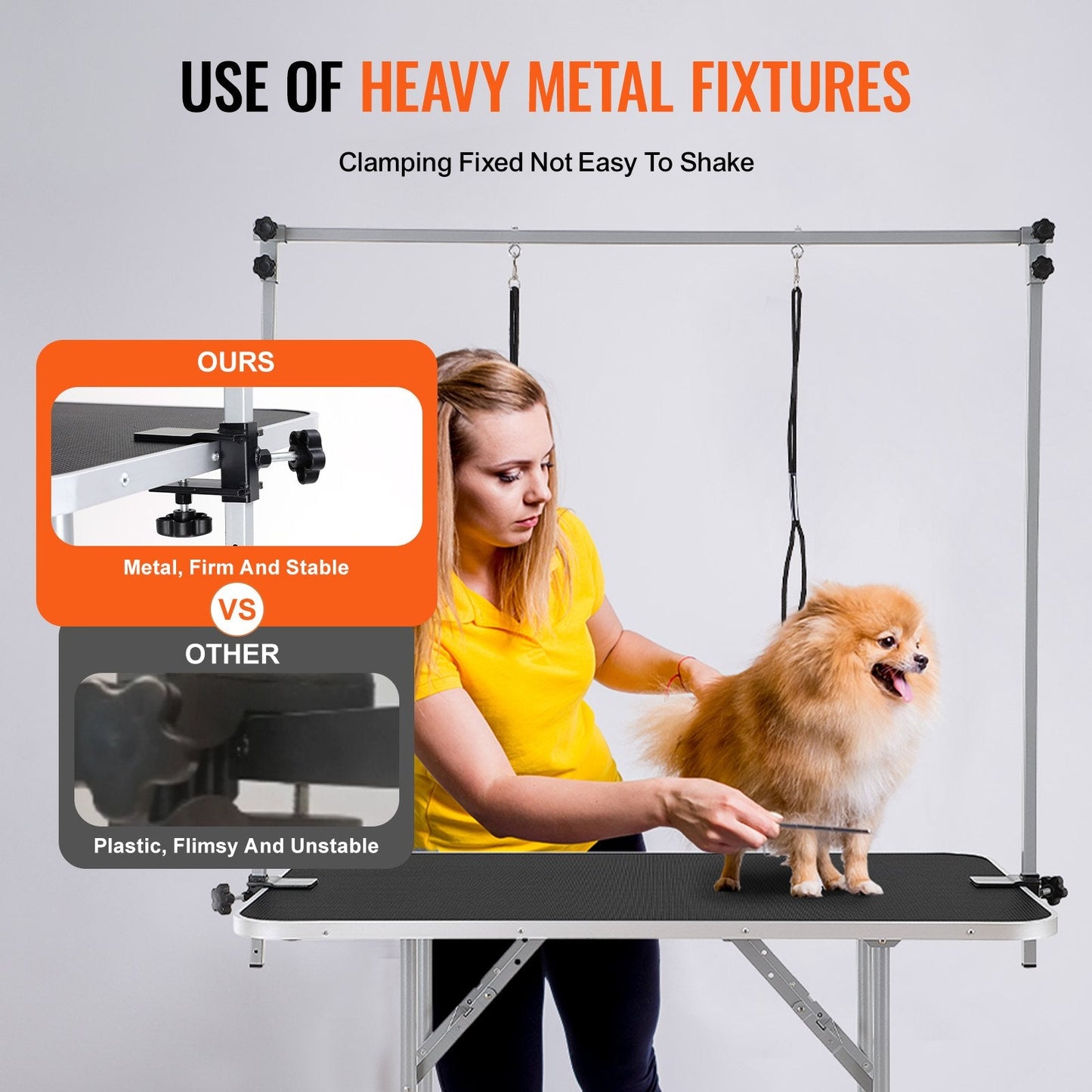 Foldable Pet Grooming Table with Dual Adjustable Arms, 117cm, Holds 150kg