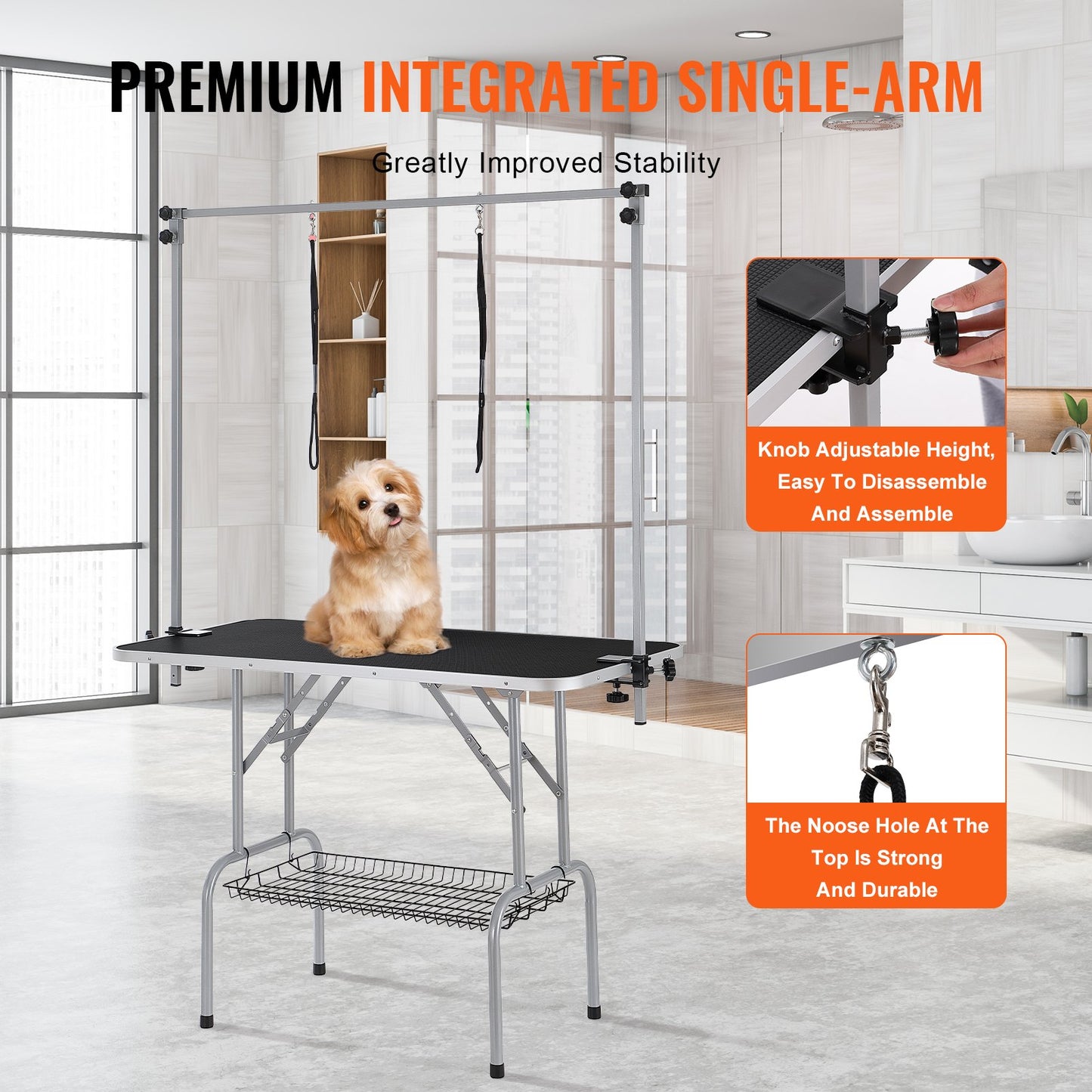VEVOR Pet Grooming Table Two Arms with Clamp, 117cm Dog Grooming Station, Foldable
