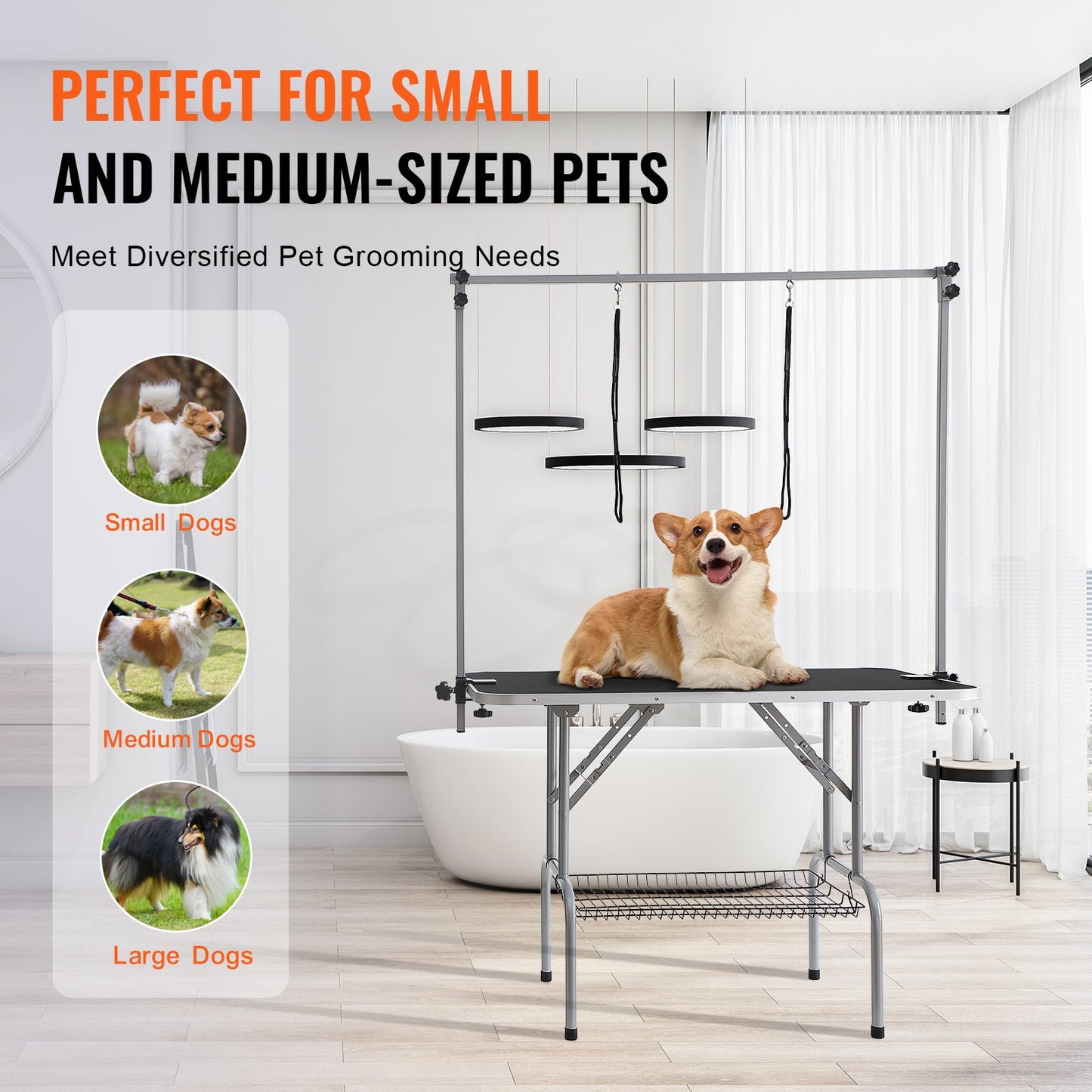 VEVOR Pet Grooming Table Two Arms with Clamp, 117cm Dog Grooming Station, Foldable