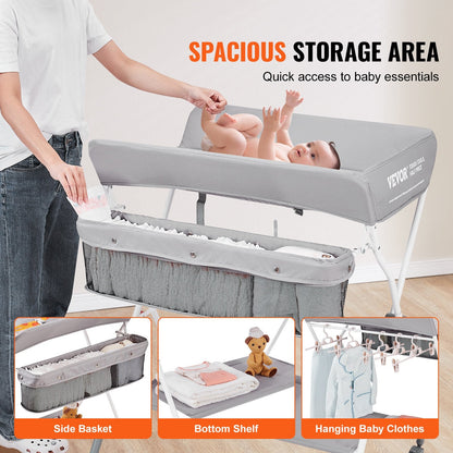 Folding Baby Changing Table with Adjustable Heights and Storage, 15 kg Capacity