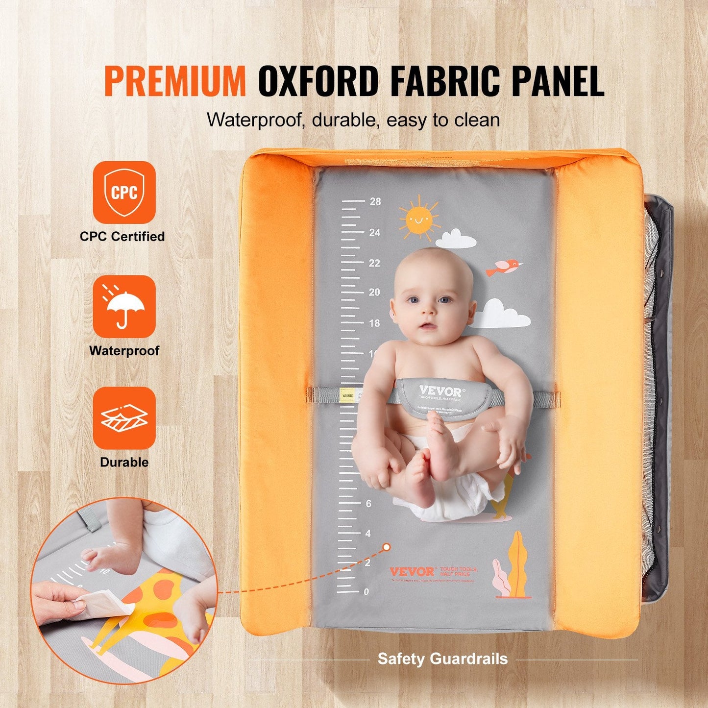 Folding Baby Changing Table with Adjustable Heights and Storage, 15 kg Capacity