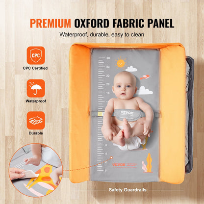 Folding Baby Changing Table with Adjustable Heights and Storage, 15 kg Capacity