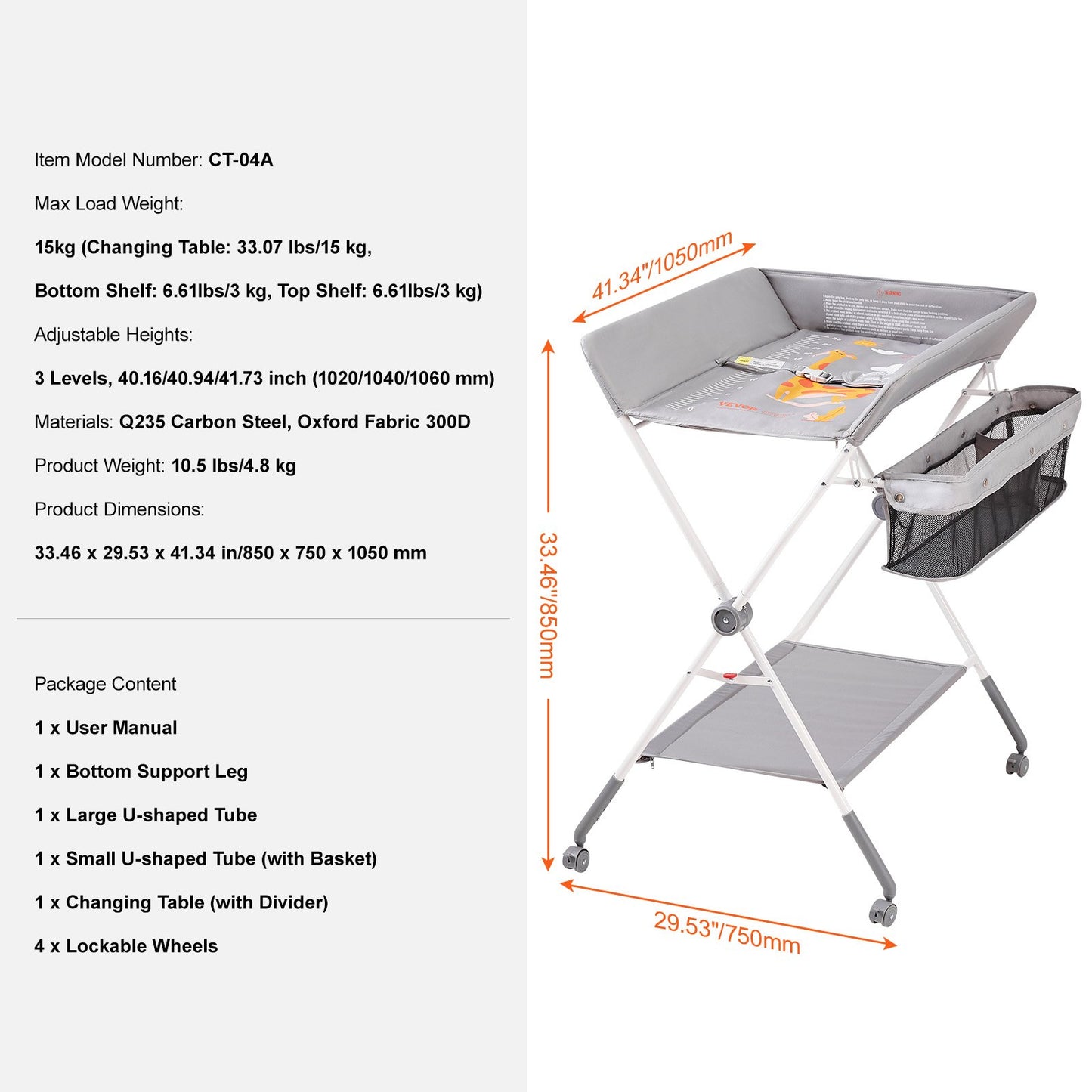 VEVOR Baby Changing Table, Folding Diaper Changing Station with Lockable Wheels,