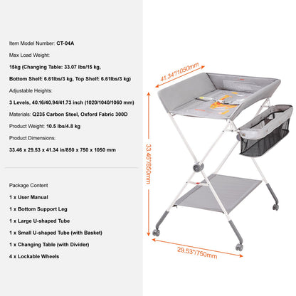 VEVOR Baby Changing Table, Folding Diaper Changing Station with Lockable Wheels,