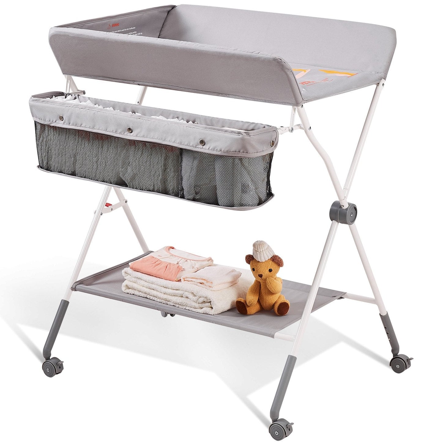 Folding Baby Changing Table with Adjustable Heights and Storage, 15 kg Capacity