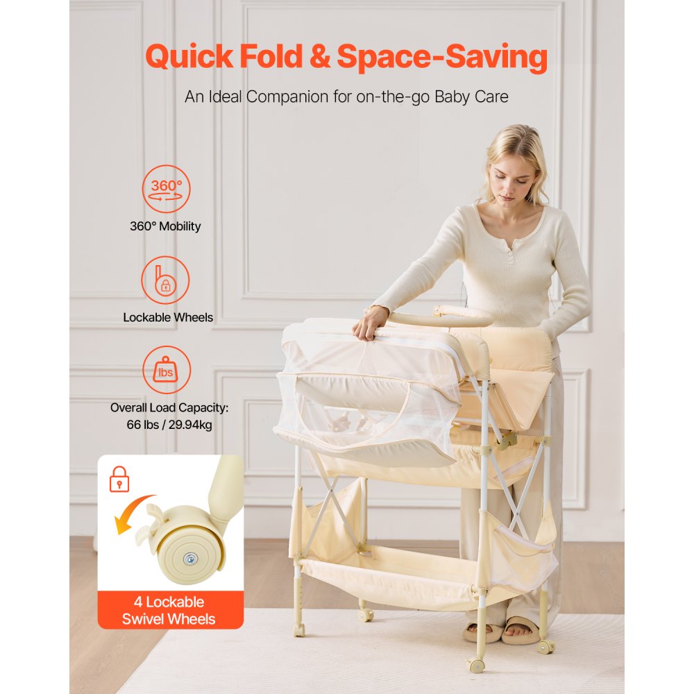 VEVOR Foldable Baby Changing Diaper Station with Side Basket & Hanging Rod Beige