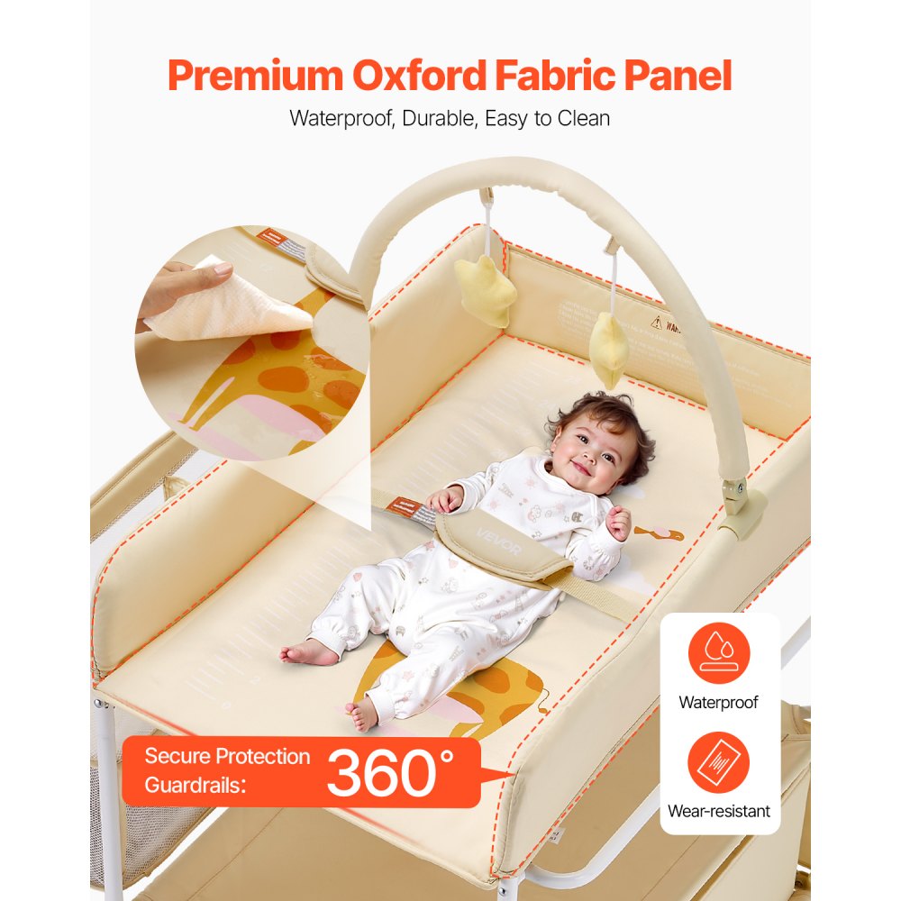 VEVOR Foldable Baby Changing Diaper Station with Side Basket & Hanging Rod Beige