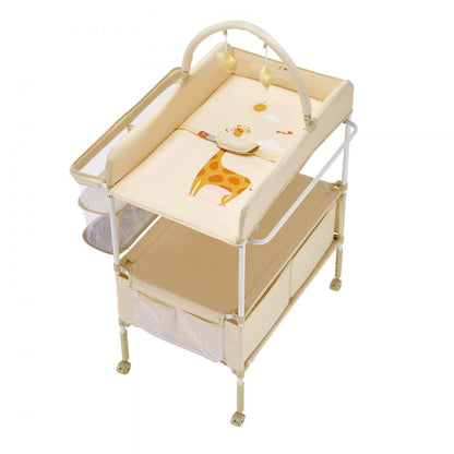 VEVOR Foldable Baby Changing Diaper Station with Side Basket & Hanging Rod Beige