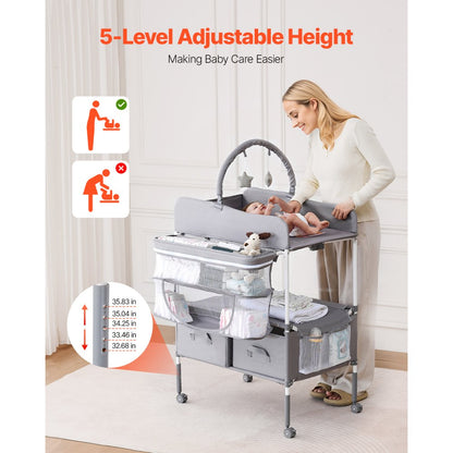 VEVOR Foldable Baby Changing Diaper Station with Side Basket & Hanging Rod Gray