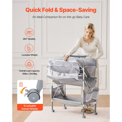 VEVOR Foldable Baby Changing Diaper Station with Side Basket & Hanging Rod Gray