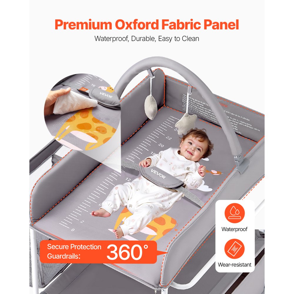 VEVOR Foldable Baby Changing Diaper Station with Side Basket & Hanging Rod Gray