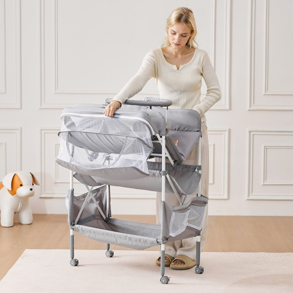 VEVOR Foldable Baby Changing Diaper Station with Side Basket & Hanging Rod Gray