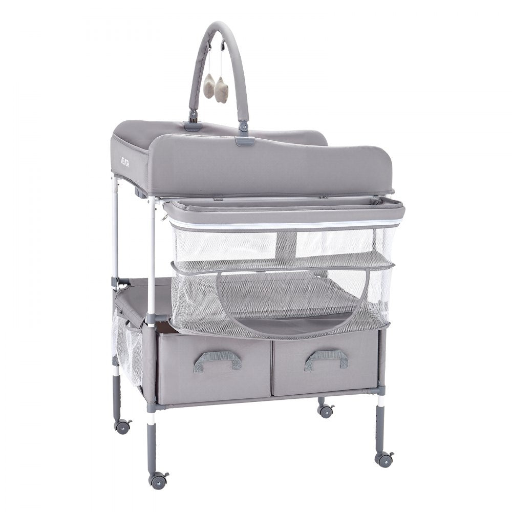 VEVOR Foldable Baby Changing Diaper Station with Side Basket & Hanging Rod Gray